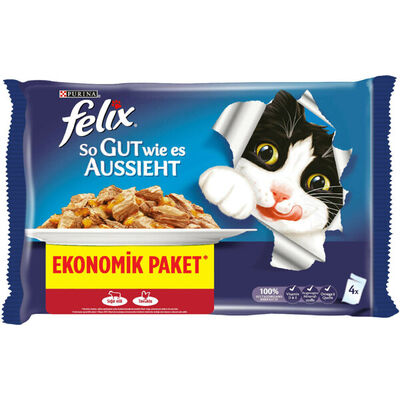 Felix Pouch Sığır Etli ve Tavuklu Kedi Konservesi 4x85 gr