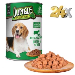 Jungle - Jungle Biftek ve Sebzeli Yetişkin Köpek Konservesi 415 gr 24 Adet
