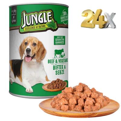 Jungle Biftek ve Sebzeli Yetişkin Köpek Konservesi 415 gr 24 Adet