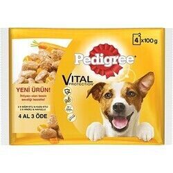 Pedigree Multipack Pouch Sığır Etli Kuzulu Hindi ve Havuçlu Köpek Konservesi 4x100 gr