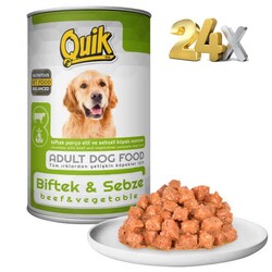 Quik - Quik Biftekli ve Sebzeli Yetişkin Köpek Konservesi 415 gr 24 Adet