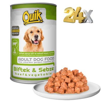 Quik Biftekli ve Sebzeli Yetişkin Köpek Konservesi 415 gr 24 Adet