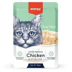 Wanpy - Wanpy Pouch Tavuklu ve Deniz Taraklı Kedi Konservesi 85 gr