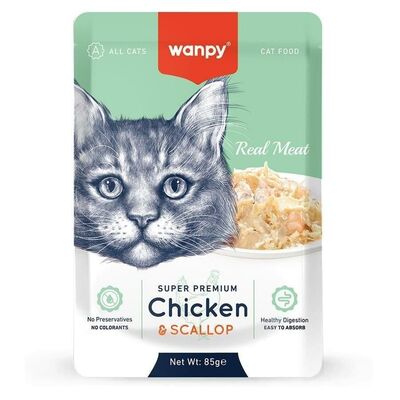 Wanpy Pouch Tavuklu ve Deniz Taraklı Kedi Konservesi 85 gr