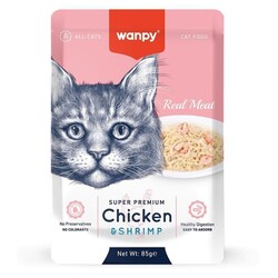 Wanpy - Wanpy Pouch Tavuklu ve Karidesli Kedi Konservesi 85 gr